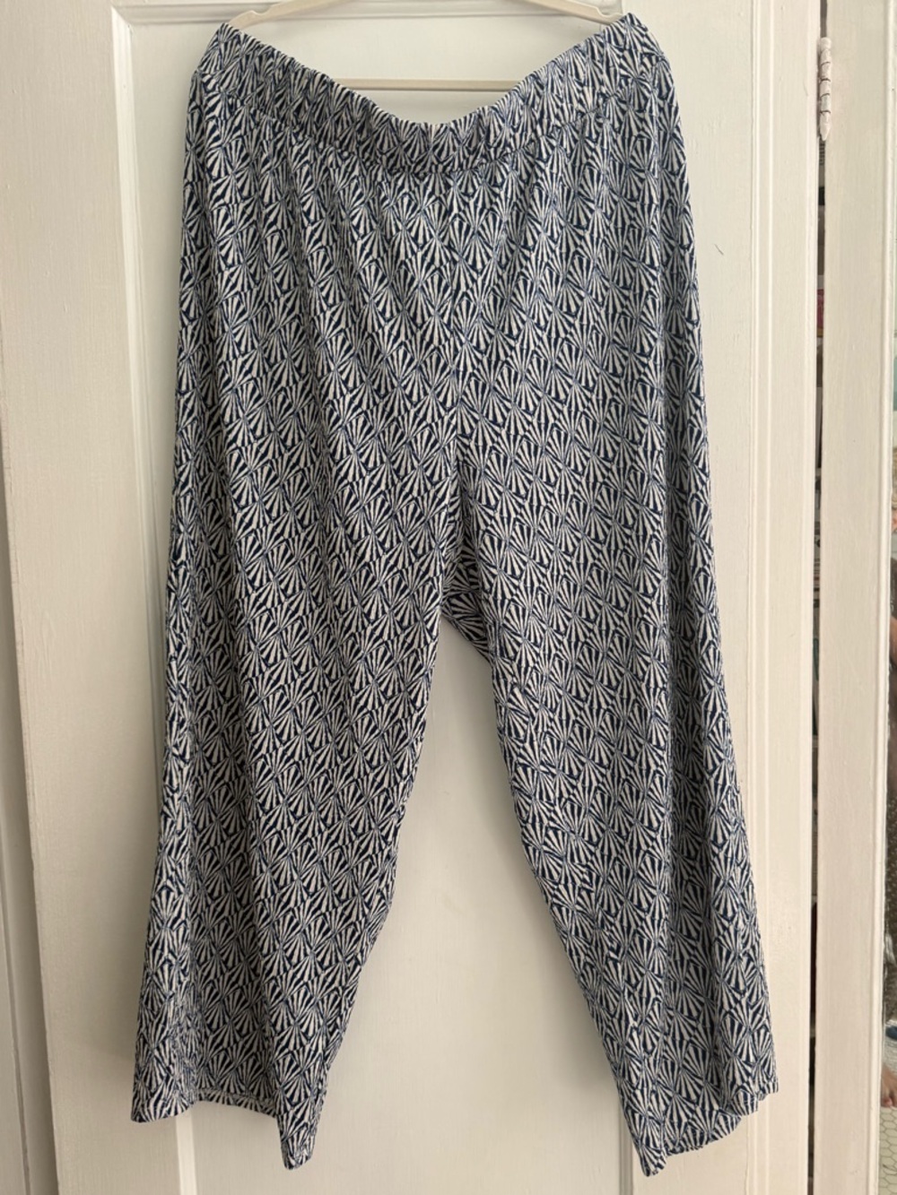 Blue & White Geometric Wide-Leg Pants XXL